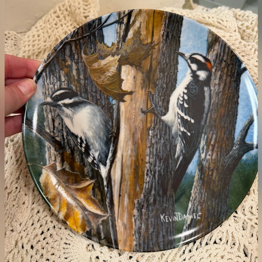 Decorative Bird Art Plate with Woodpecker Illustration